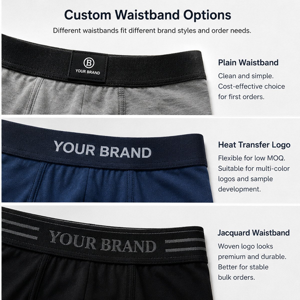 Custom waistband options for private label men's underwear