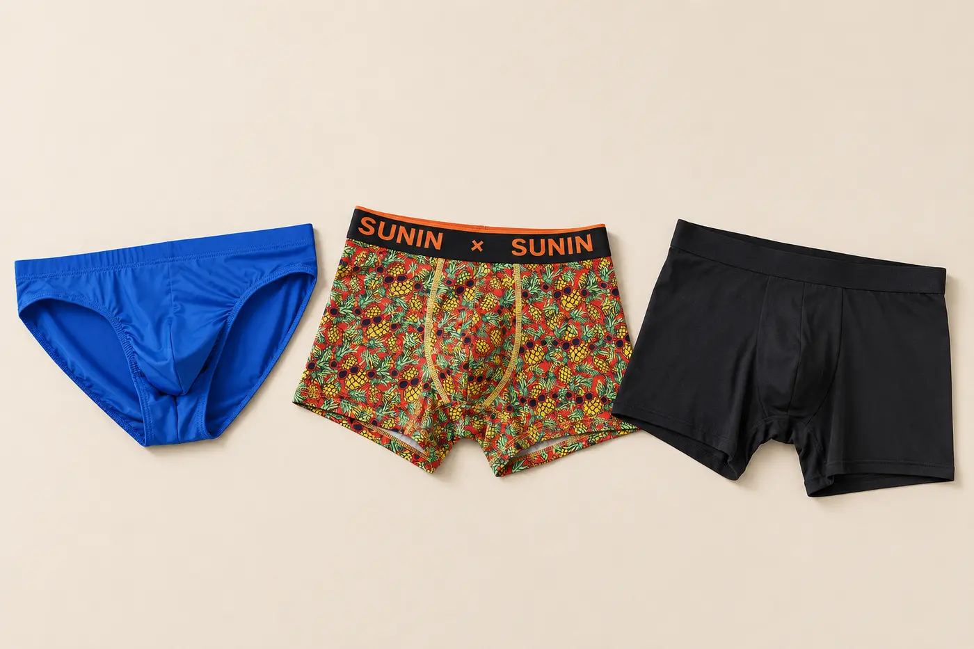 Custom men's briefs and boxer briefs manufactured by Sunin Underwear